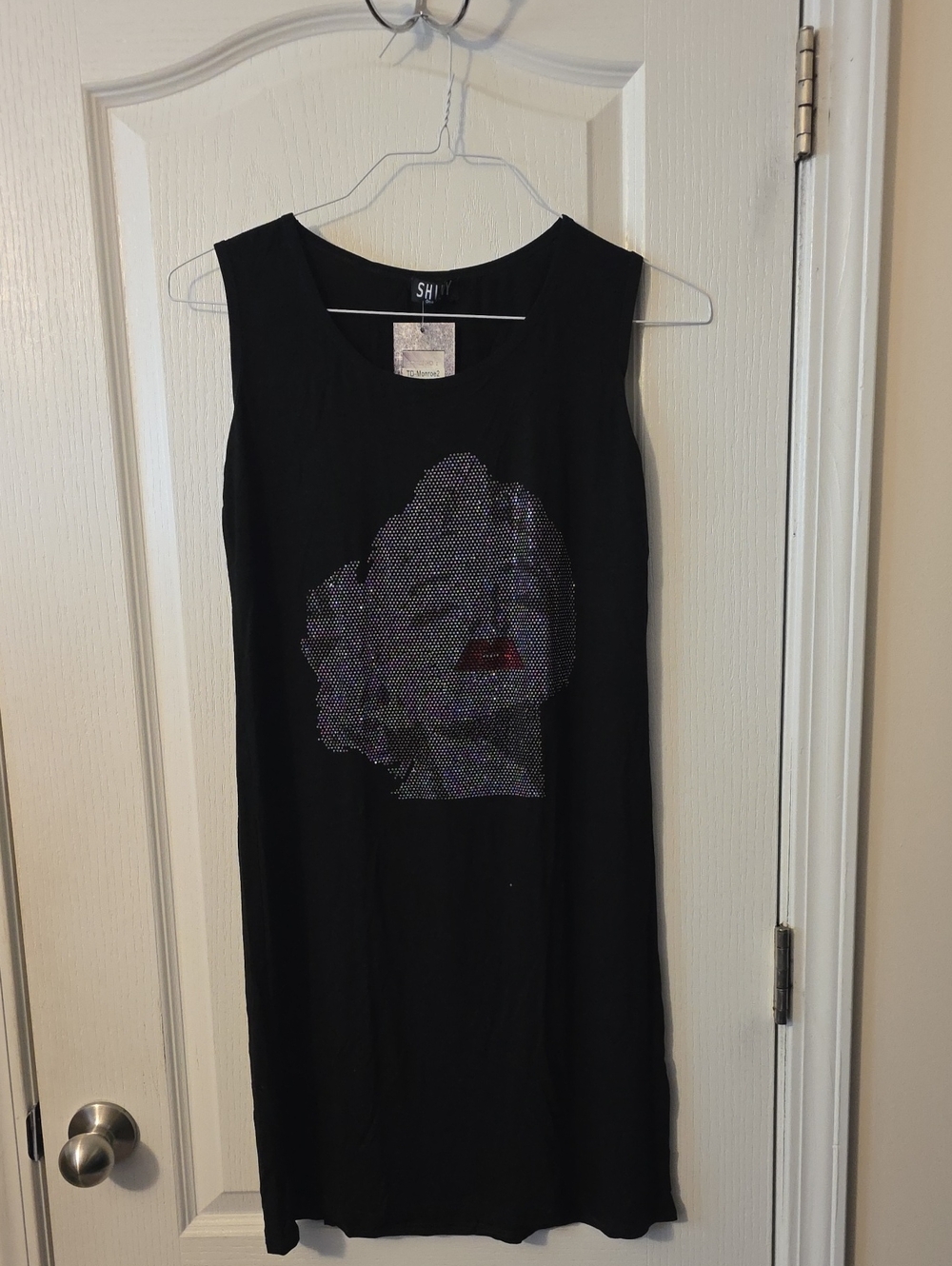 Marilyn Monroe Shiny Black Sleeveless Rhinestone Portrait Dress